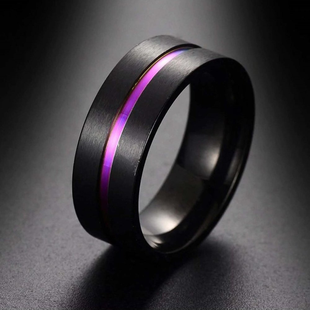 Milo Ring - Men's Black Titanium - Rainbow Stripe